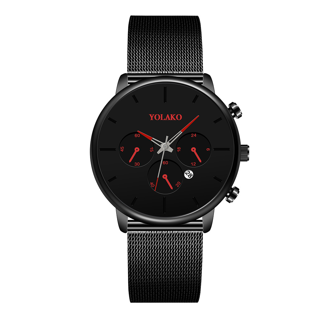 Yolako Brand Men&#039;s Business Alloy Mesh Calendar Quartz Watch Casual Men Alloy Watch
