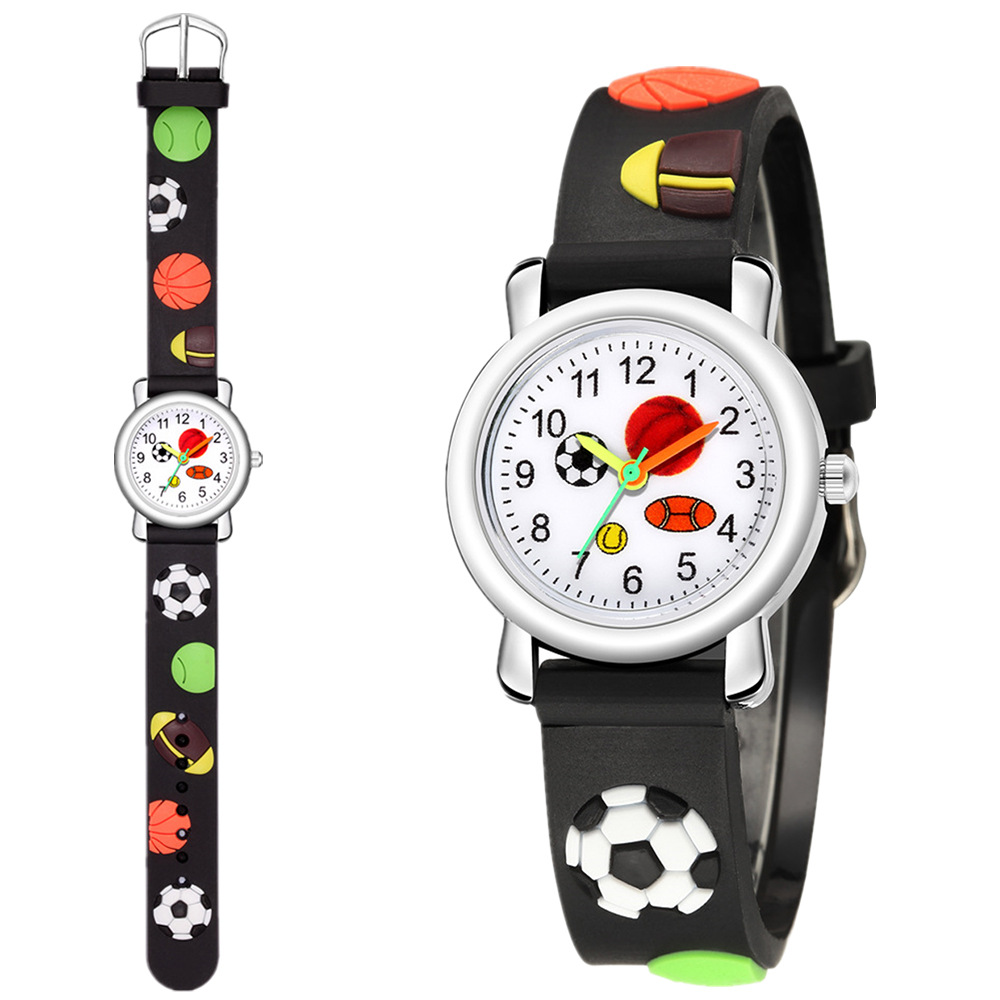 Children&#039;s Cartoon Watch 3D Relief Plastic Belt Student Watch Ball Sports Style Boys and Girls Student Watch