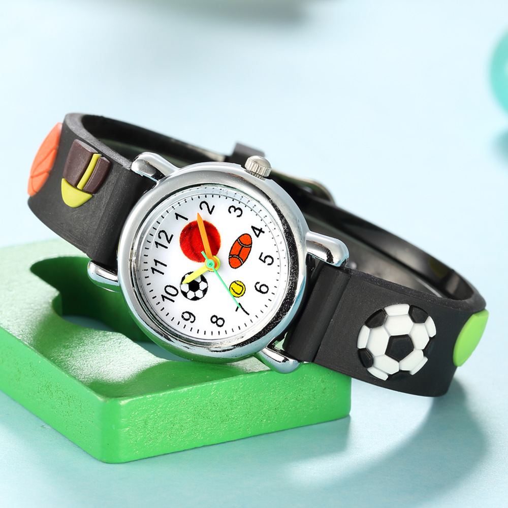 Children&#039;s Cartoon Watch 3D Relief Plastic Belt Student Watch Ball Sports Style Boys and Girls Student Watch