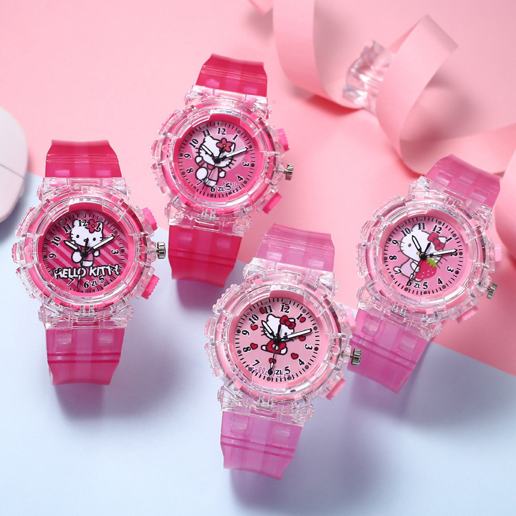 Factory Direct Sales Colorful Light Luminous Children&#039;s Watch Cartoon Hello Kitty Cute Boys and Girls Electronic Cartoon Watch