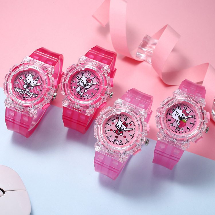 Factory Direct Sales Colorful Light Luminous Children&#039;s Watch Cartoon Hello Kitty Cute Boys and Girls Electronic Cartoon Watch