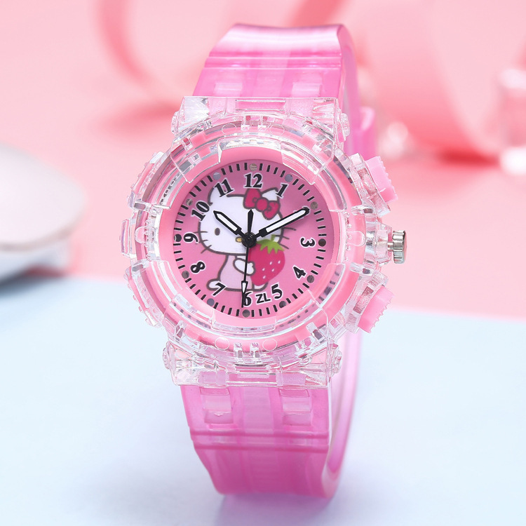 Factory Direct Sales Colorful Light Luminous Children&#039;s Watch Cartoon Hello Kitty Cute Boys and Girls Electronic Cartoon Watch