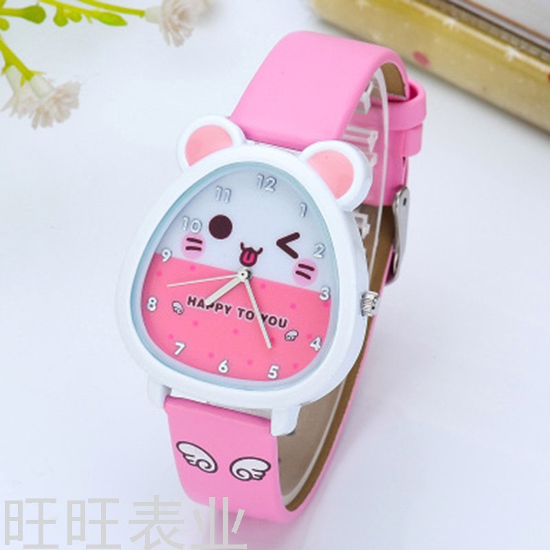 New Children&#039;s Watch Leather-Belt Watch Cartoon Watch Female Genuine Leather Made Simple Quartz Watch Cute Student Watch