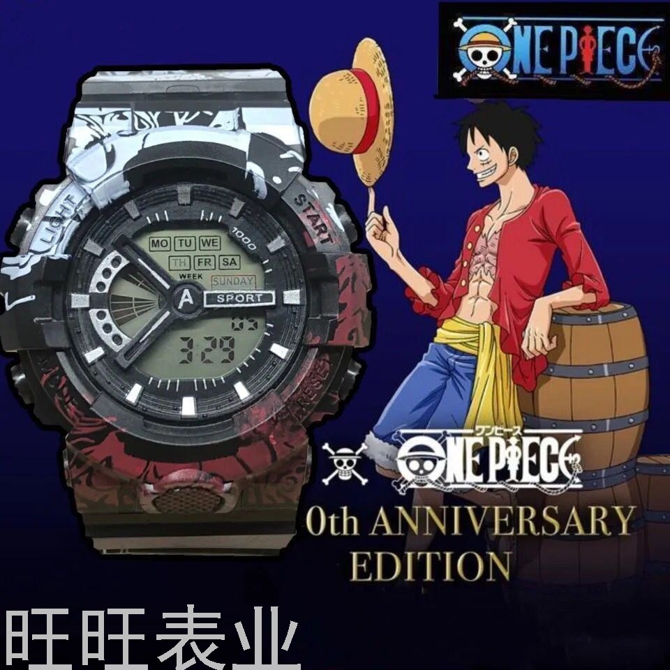 One Piece Children&#039;s Cartoon Watch Female Student Couple Luminous Waterproof Multi-Functional Sports Graffiti Watch Male