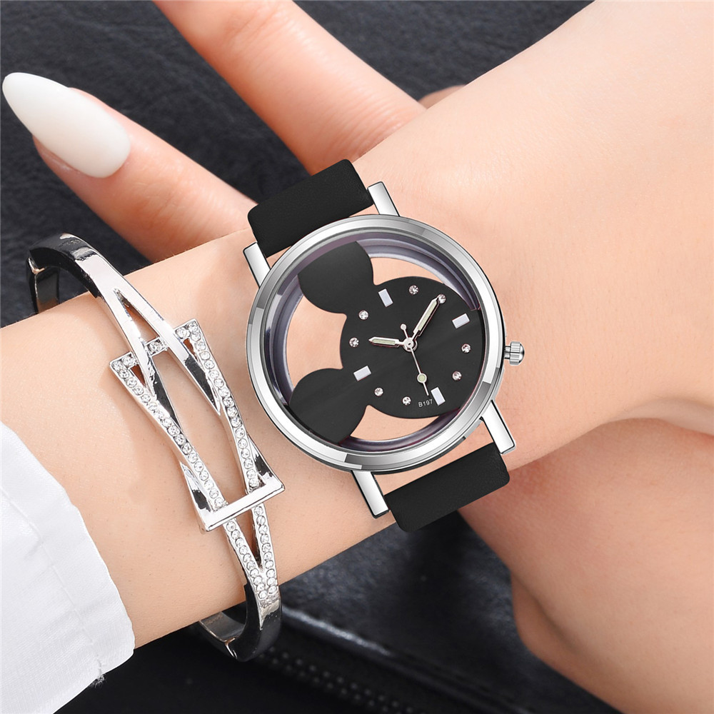Factory Direct Sales Hollow Mickey Children Cartoon Watch Student Anime Mouse Watch Belt Quartz Watch