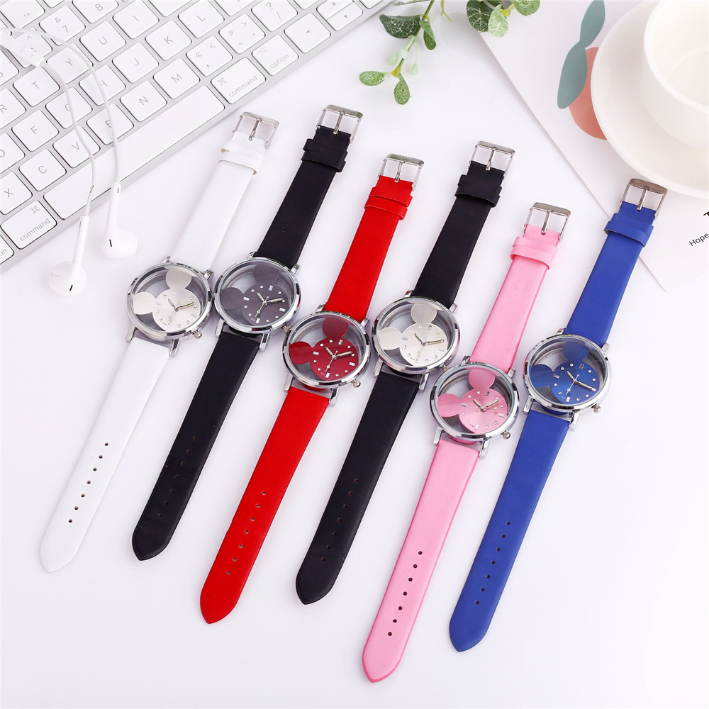 Factory Direct Sales Hollow Mickey Children Cartoon Watch Student Anime Mouse Watch Belt Quartz Watch