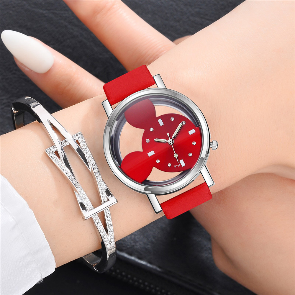 Factory Direct Sales Hollow Mickey Children Cartoon Watch Student Anime Mouse Watch Belt Quartz Watch