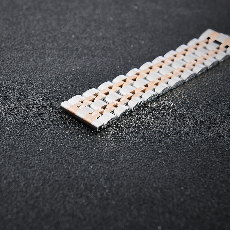 Wholesale Stainless Steel Watch Band Seven Beads Solid Steel Double Press Butterfly Buckle Flat Head Watch Band Watch Accessories