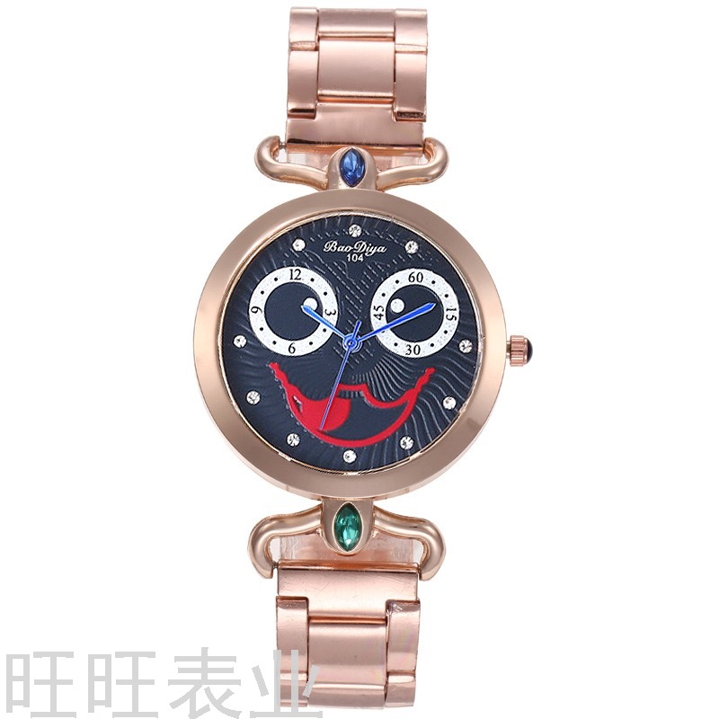 New Women&#039;s Clown Smiley Face Steel Watch Spot Drill Scale Gem Case Foreign Trade Fashion Personalized Women&#039;s Watch