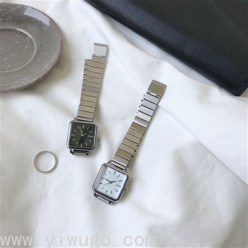 Internet Celebrity Ins Artistic Vintage Square Simple Steel Watch Female Small Square Watch Student&#039;s Watch Fashion
