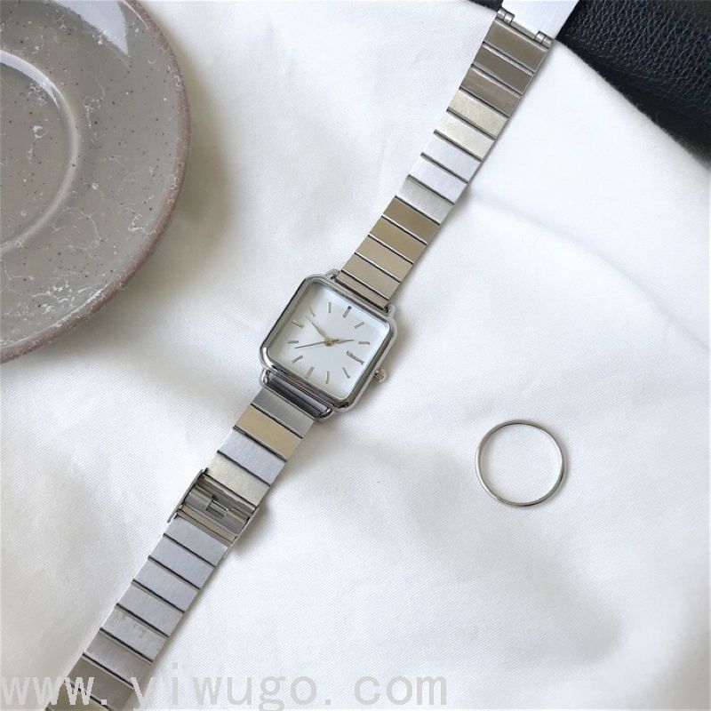 Internet Celebrity Ins Artistic Vintage Square Simple Steel Watch Female Small Square Watch Student&#039;s Watch Fashion