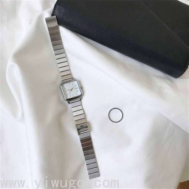 Internet Celebrity Ins Artistic Vintage Square Simple Steel Watch Female Small Square Watch Student&#039;s Watch Fashion