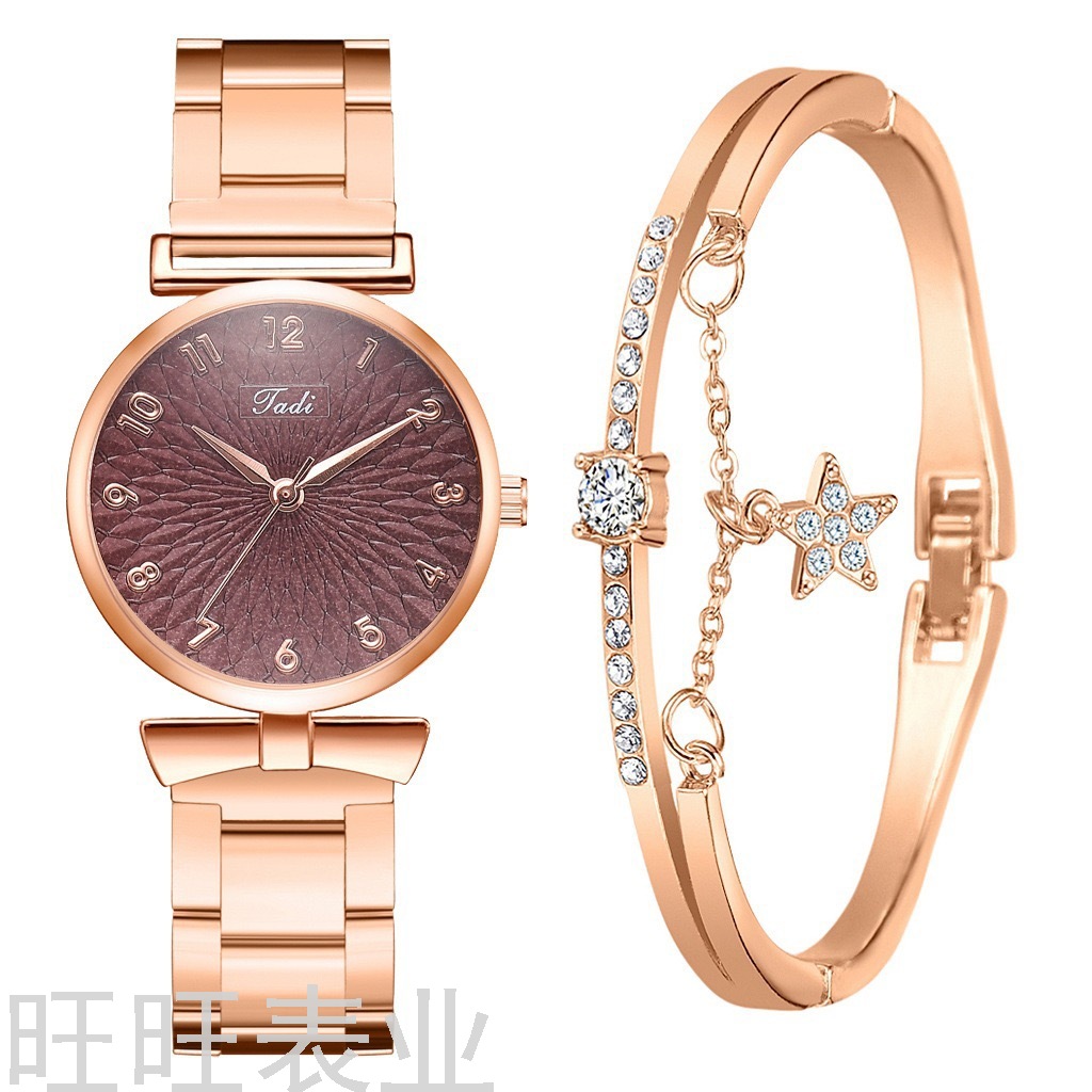 AliExpress Cross-Border Bow Women&#039;s Bracelet Quartz Steel Watch Korean Style Trendy Simplicity Personalized Set Gift
