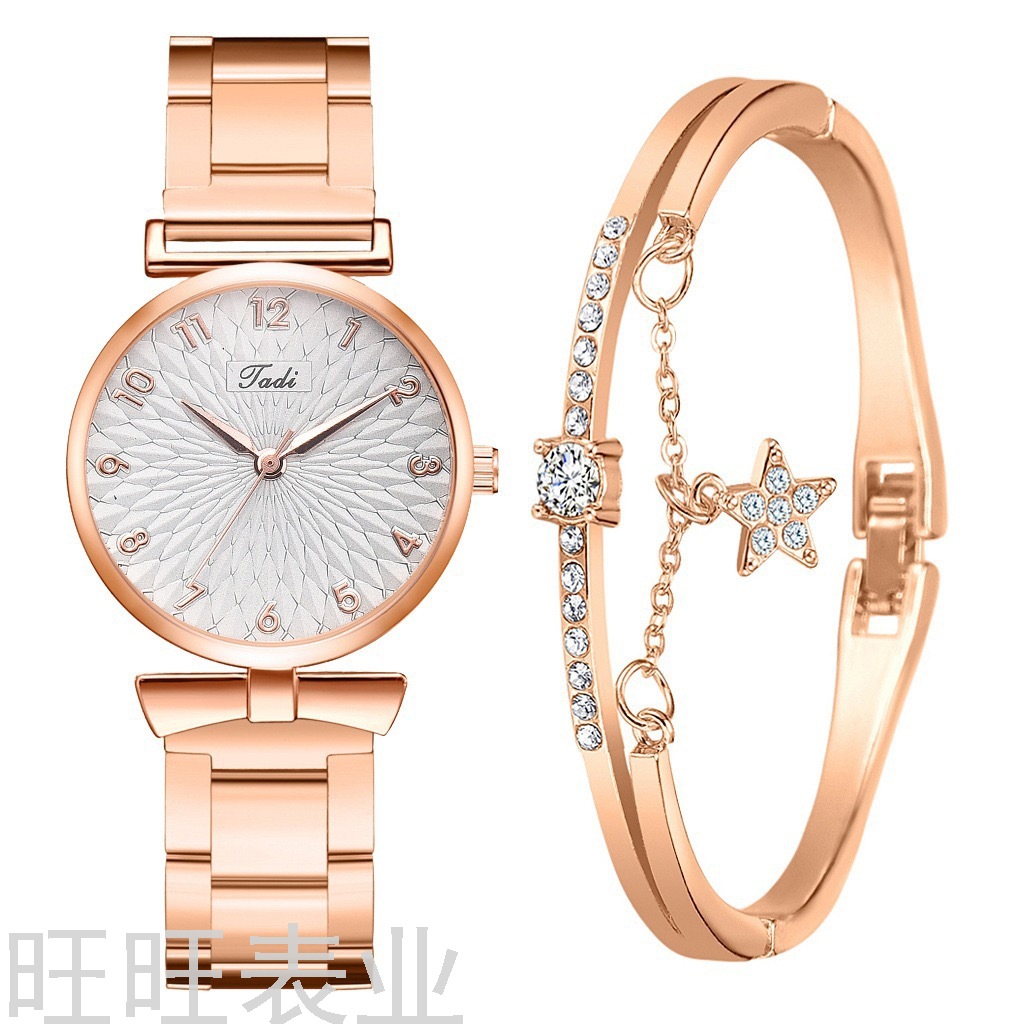 AliExpress Cross-Border Bow Women&#039;s Bracelet Quartz Steel Watch Korean Style Trendy Simplicity Personalized Set Gift