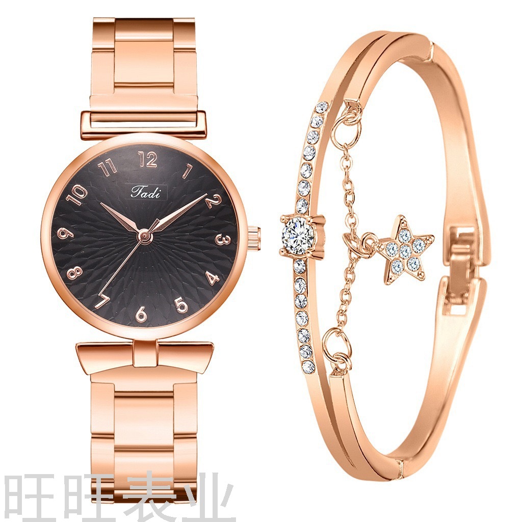 AliExpress Cross-Border Bow Women&#039;s Bracelet Quartz Steel Watch Korean Style Trendy Simplicity Personalized Set Gift