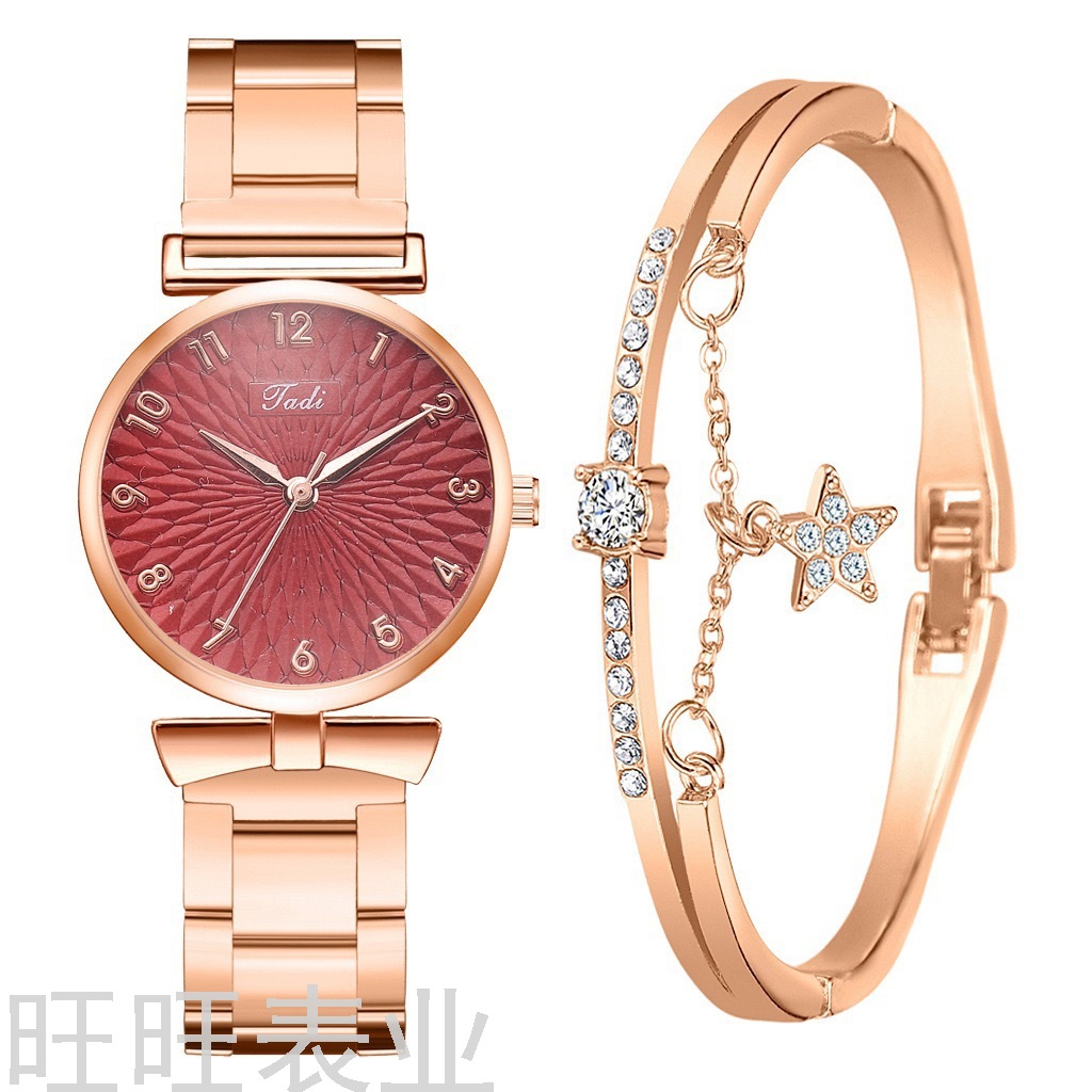 AliExpress Cross-Border Bow Women&#039;s Bracelet Quartz Steel Watch Korean Style Trendy Simplicity Personalized Set Gift
