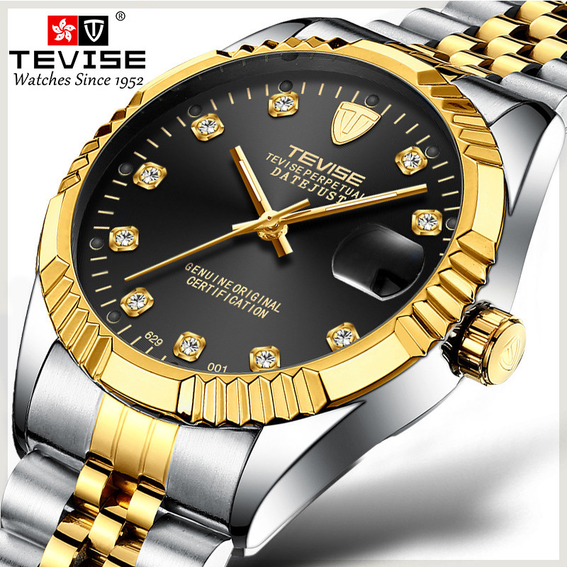 Swiss Tevise Waterproof Business Calendar Watch Simple Stainless Steel Watch Automatic Mechanical Watch Men
