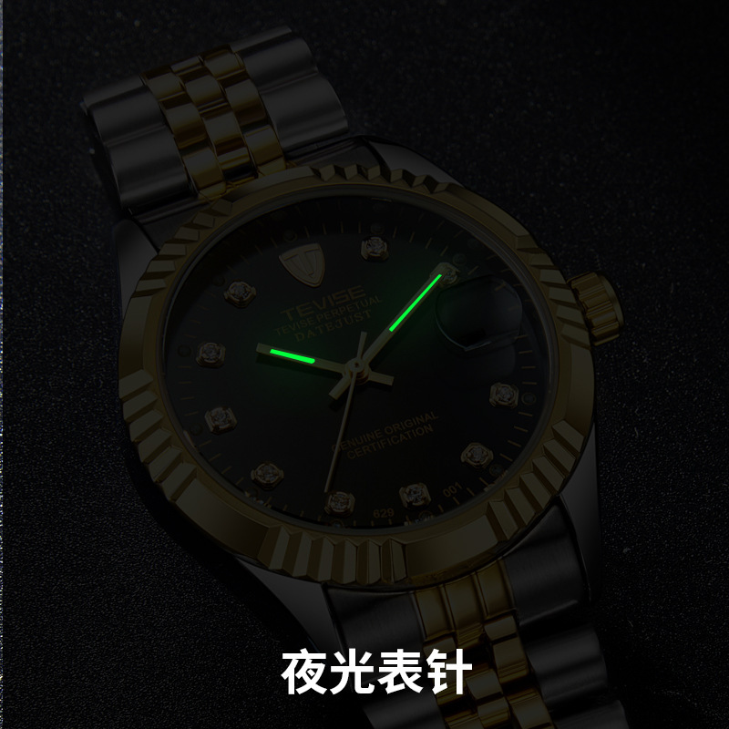 Swiss Tevise Waterproof Business Calendar Watch Simple Stainless Steel Watch Automatic Mechanical Watch Men
