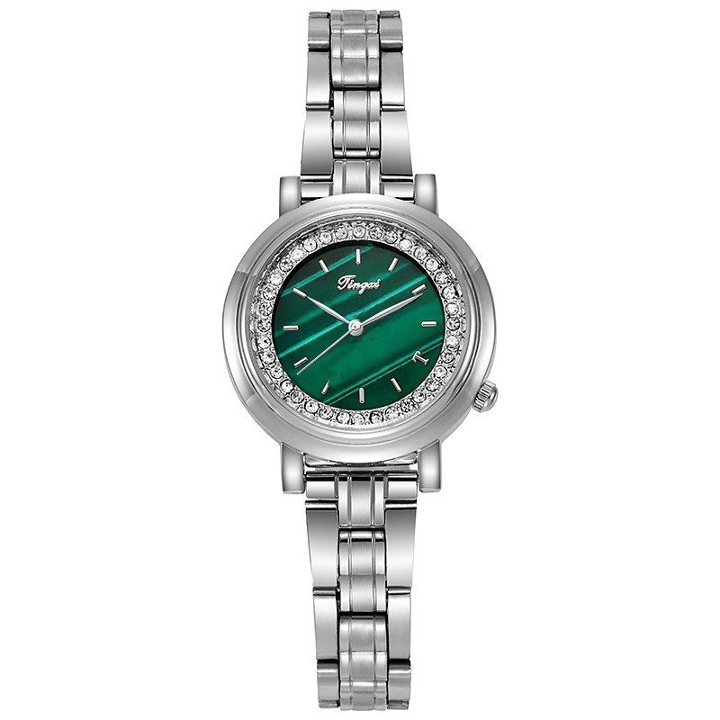 Quartz Watch  Quartz Movement Watch Ins Retro Style Women&#039;s Wristband Temperament Steel Watch Small Green Watch Disc