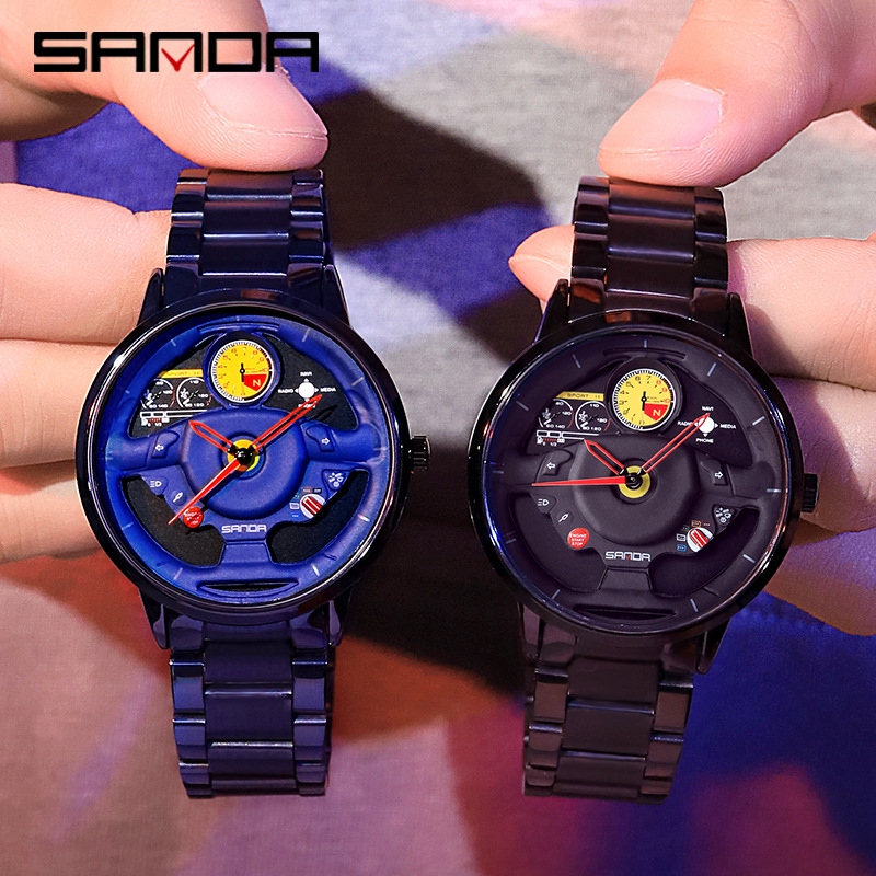 New Men&#039;s Cool Hollow Watch Steering Wheel Quartz Watch Casual Cool Waterproof Steel Watch Wholesale