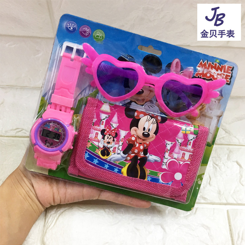 Children&#039;s Watch  Wallet  Glasses Set Cartoon Electronic Watch Coin Purse Kindergarten Cartoon Watch
