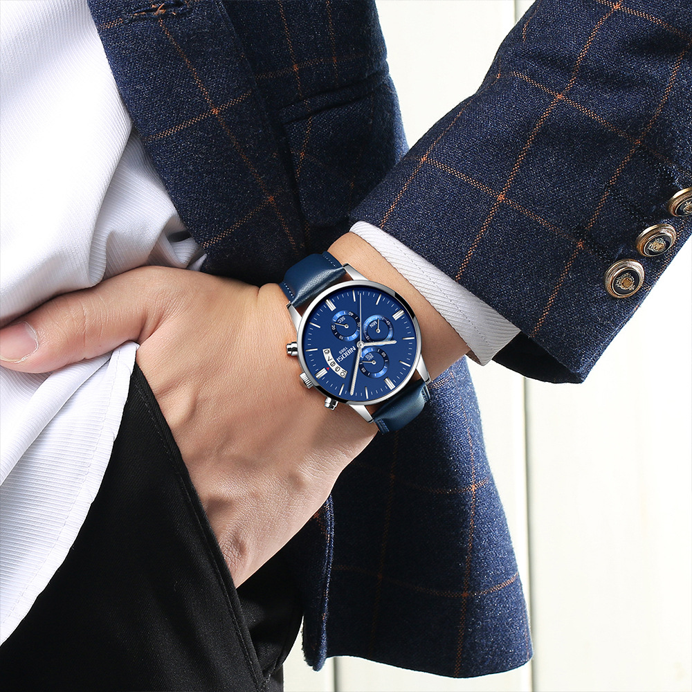 Nibosi Butterfly Snap Solid Men&#039;s Steel Strap Watch Waterproof Coated Glass Luminous Metal Watch