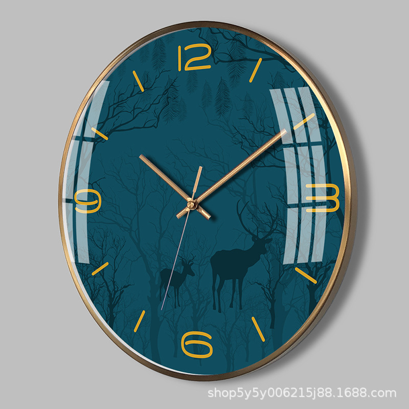 14-Inch Ultra-Thin Metal Light Luxury Elk New Chinese Style Living Room Home Noiseless Clock Wall Clock Quartz Clock Pocket Watch