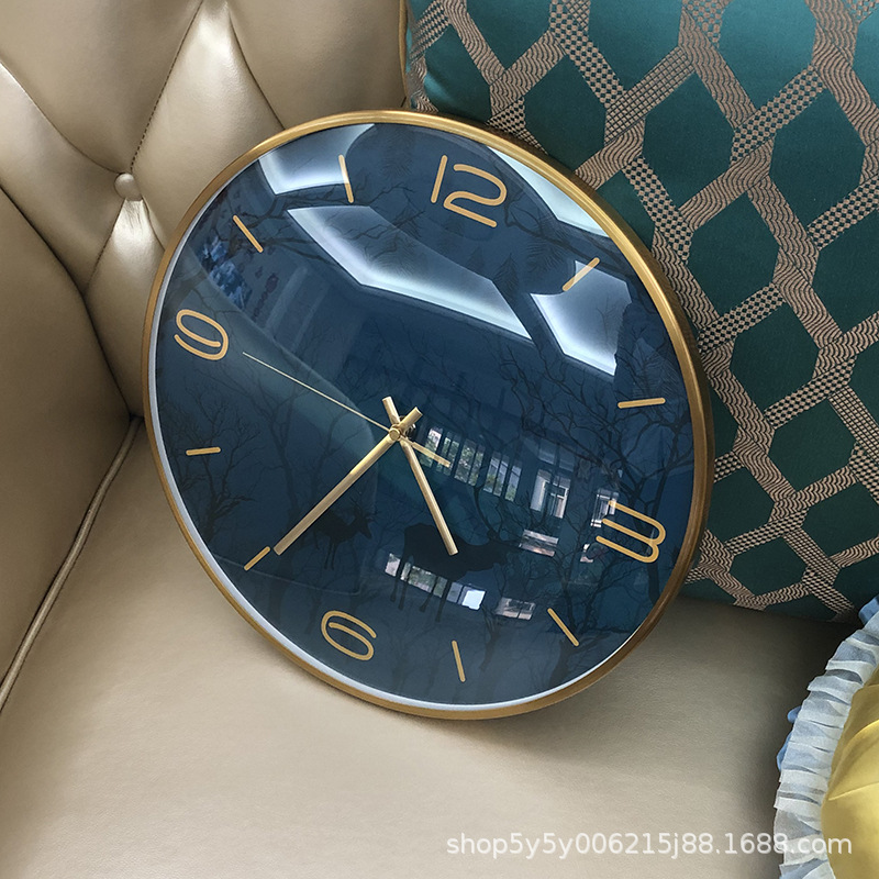 14-Inch Ultra-Thin Metal Light Luxury Elk New Chinese Style Living Room Home Noiseless Clock Wall Clock Quartz Clock Pocket Watch