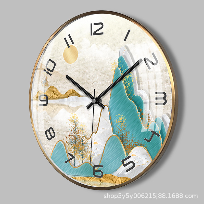14-Inch Ultra-Thin Metal Light Luxury Elk New Chinese Style Living Room Home Noiseless Clock Wall Clock Quartz Clock Pocket Watch