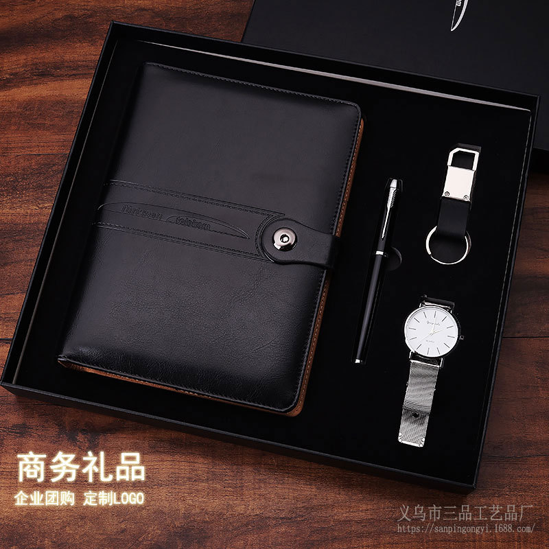 A5 Loose Spiral Notebook Set Watch Gift Metal Roller Pen Keychain Business Office Notebook Gift Set