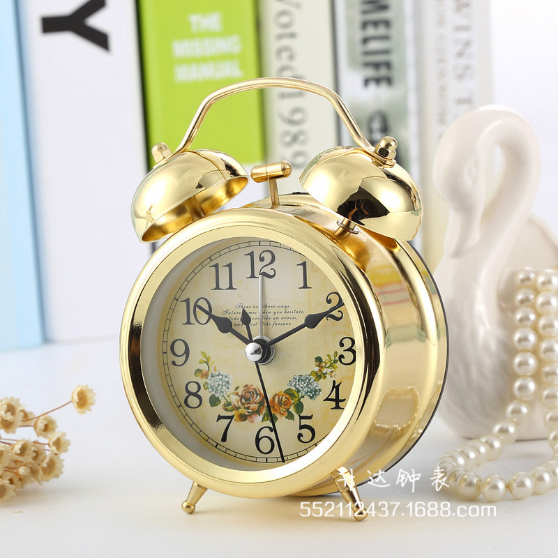 Factory Wholesale 3-Inch Metal Bell Alarm Clock with Night Light Bronze Bronze Gold Rose Gold Children Bedside Alarm Watch
