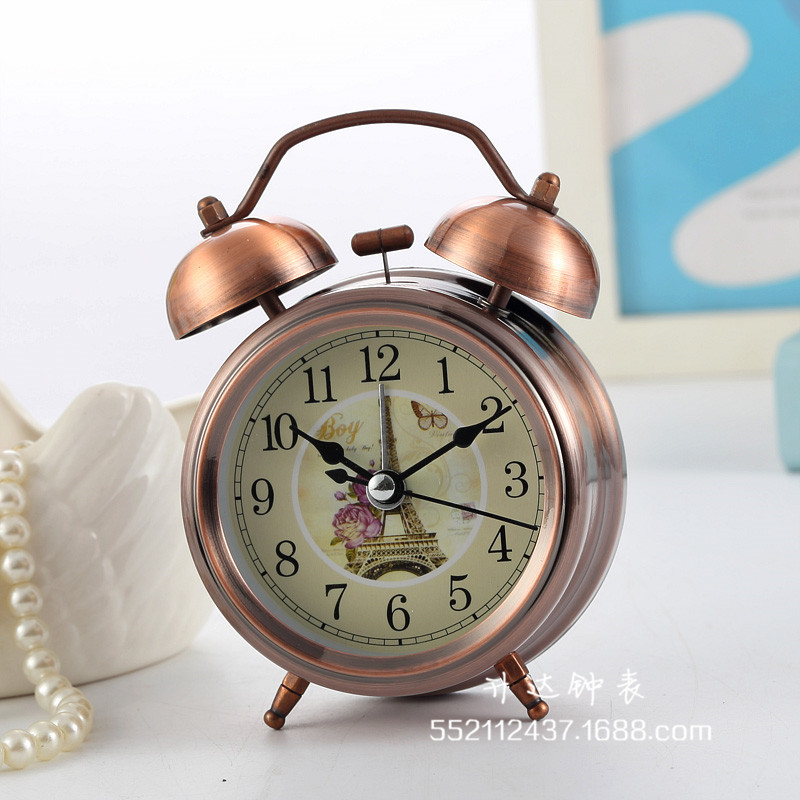 Factory Wholesale 3-Inch Metal Bell Alarm Clock with Night Light Bronze Bronze Gold Rose Gold Children Bedside Alarm Watch
