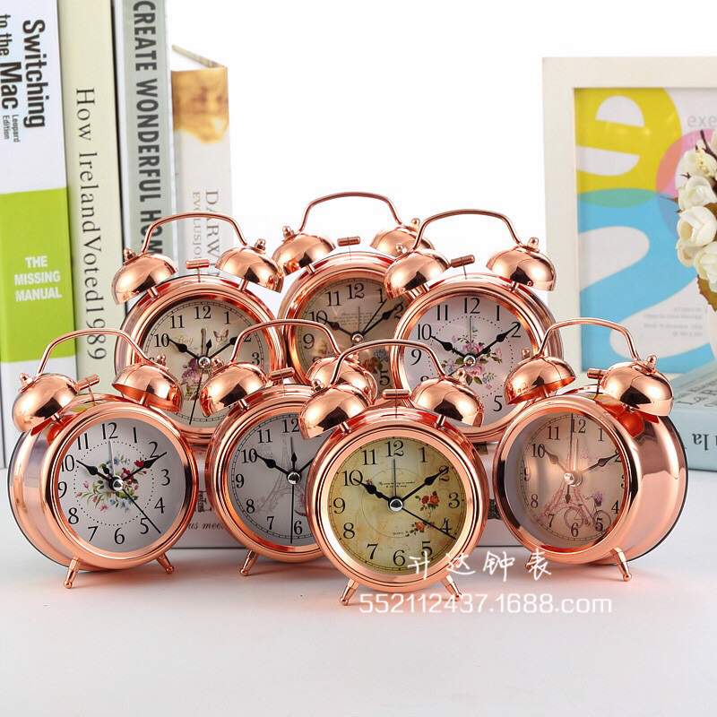 Factory Wholesale 3-Inch Metal Bell Alarm Clock with Night Light Bronze Bronze Gold Rose Gold Children Bedside Alarm Watch