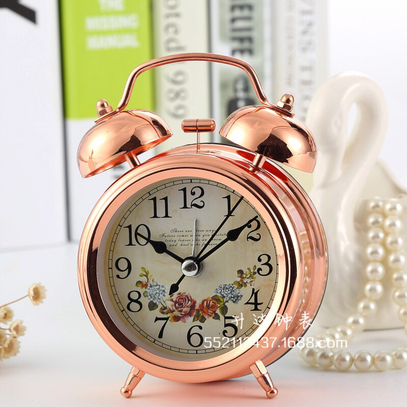 Factory Wholesale 3-Inch Metal Bell Alarm Clock with Night Light Bronze Bronze Gold Rose Gold Children Bedside Alarm Watch
