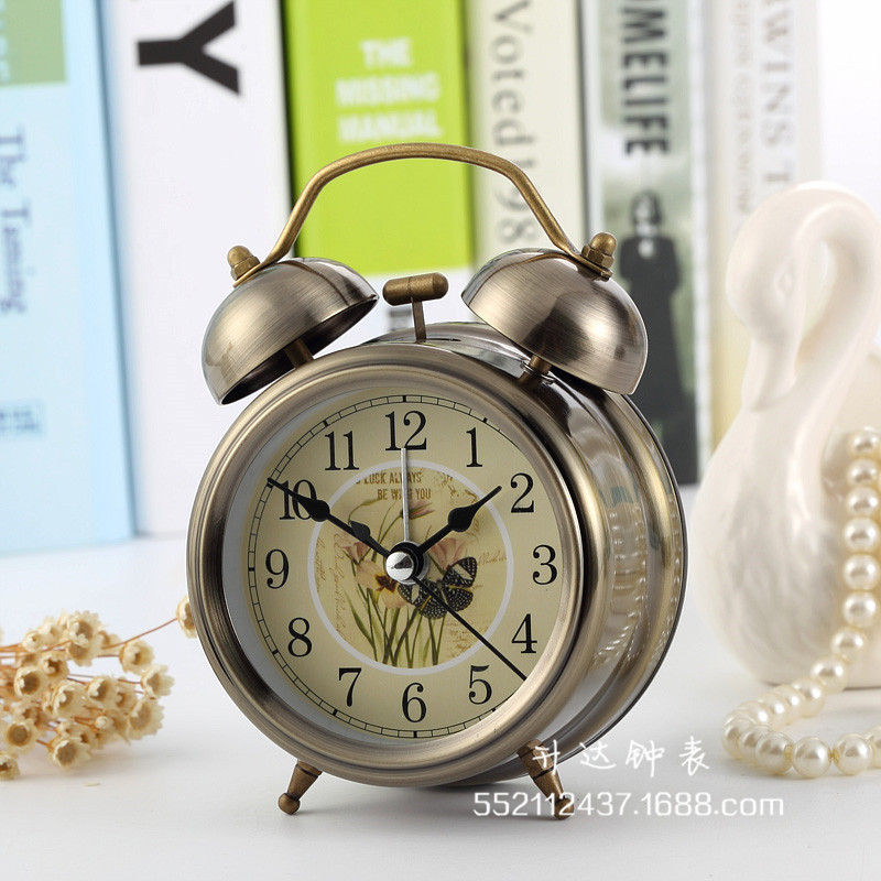 Factory Wholesale 3-Inch Metal Bell Alarm Clock with Night Light Bronze Bronze Gold Rose Gold Children Bedside Alarm Watch