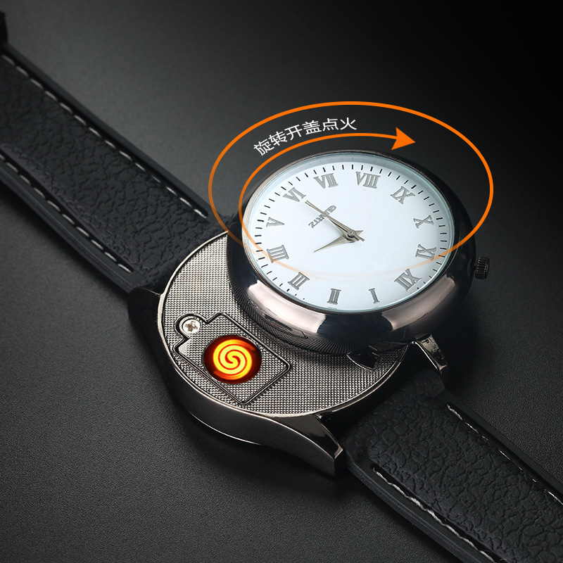 WB-559 Men&#039;s Watch Metal Windproof Rechargeable Watch Lighter USB Cigarette Lighter Replaceable Wire Wholesale