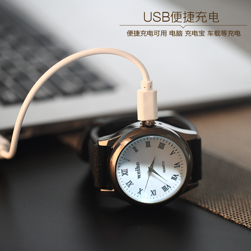 WB-559 Men&#039;s Watch Metal Windproof Rechargeable Watch Lighter USB Cigarette Lighter Replaceable Wire Wholesale