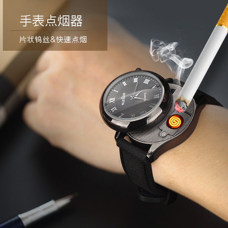 WB-559 Men&#039;s Watch Metal Windproof Rechargeable Watch Lighter USB Cigarette Lighter Replaceable Wire Wholesale