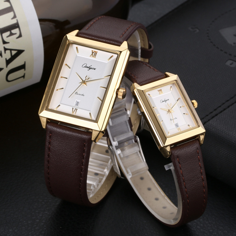 Metal Watch Olini New Simple Casual Square Belt Couple Roman Dial Large Calendar Quartz One Piece Dropshipping