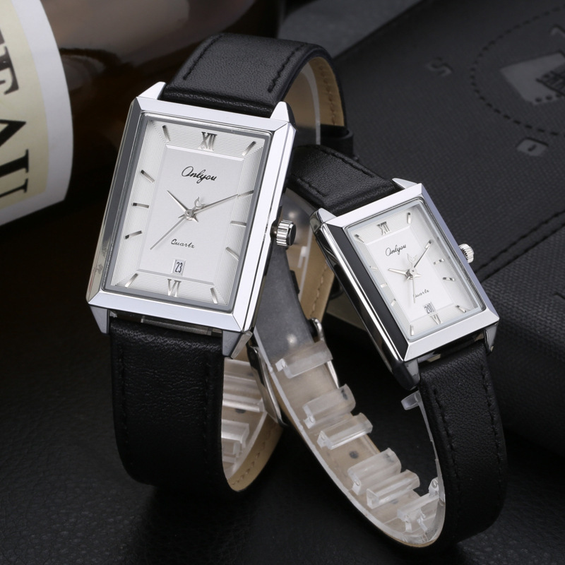 Metal Watch Olini New Simple Casual Square Belt Couple Roman Dial Large Calendar Quartz One Piece Dropshipping