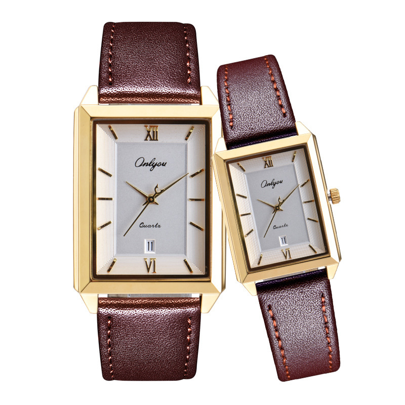 Metal Watch Olini New Simple Casual Square Belt Couple Roman Dial Large Calendar Quartz One Piece Dropshipping