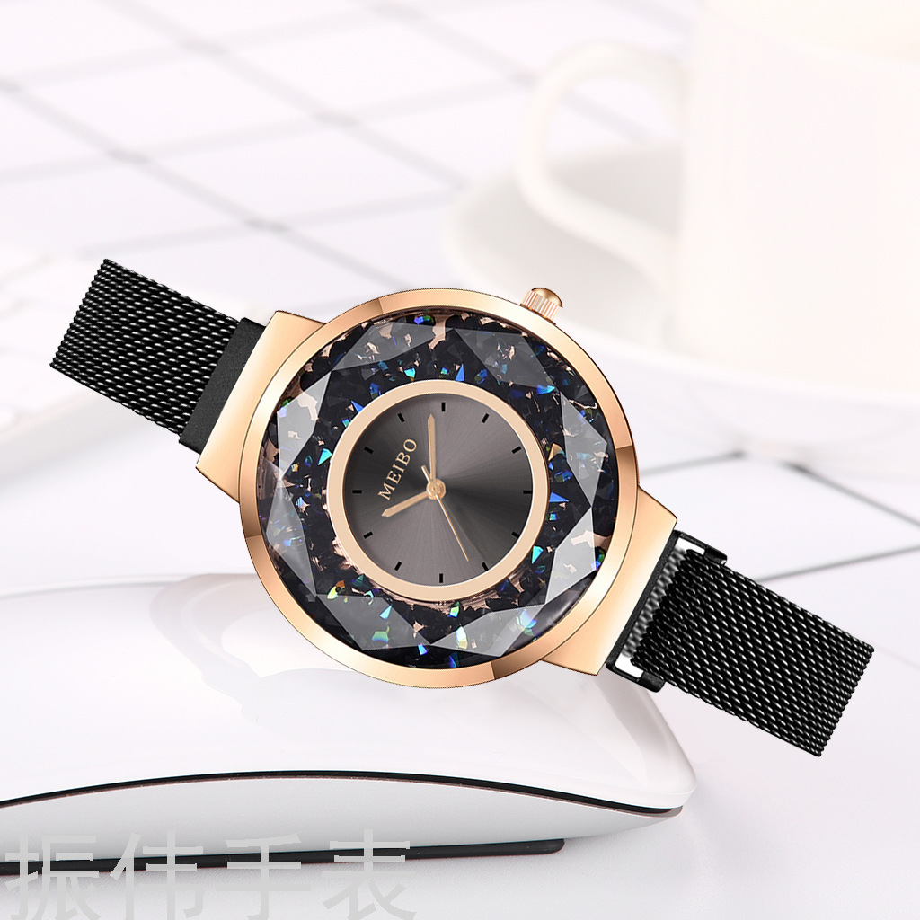 Meibo Brand Fashion Alloy Magnetic Buckle Strap Quicksand Women&#039;s Watch Simple All-Match Quartz Watch