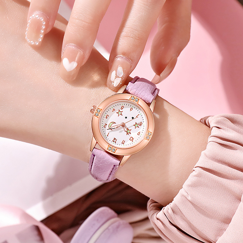 Fashion Simple Belt Student Watch Women&#039;s Rose Gold Luminous Diamond-Embedded Watch New Quartz Watch Wholesale