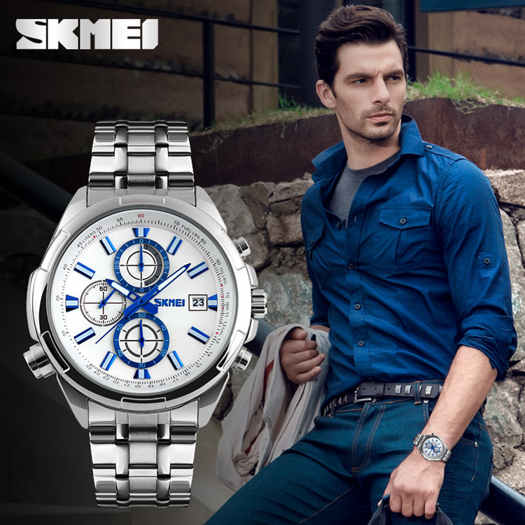 Korean students waterproof business quartz watch simple fashion steel band sports men&#039;s watch