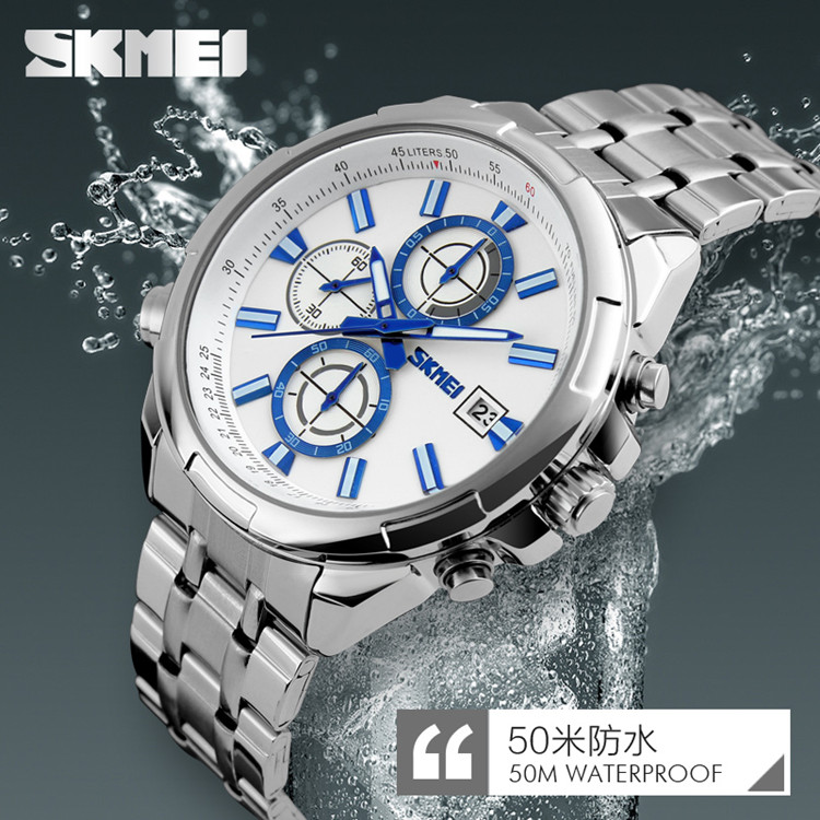 Korean students waterproof business quartz watch simple fashion steel band sports men&#039;s watch