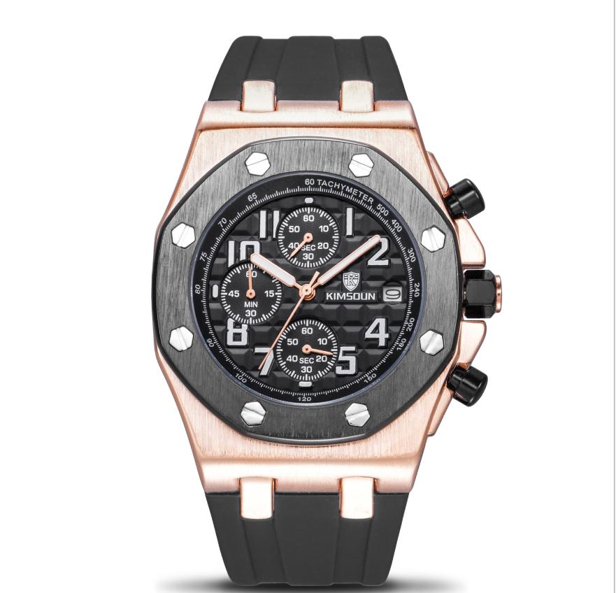  Jin SHIDUN Fashion Watch Men&#039;s Silicone Band Three-Eye Multi-Functional Waterproof Sports Quartz Watch Wholesale