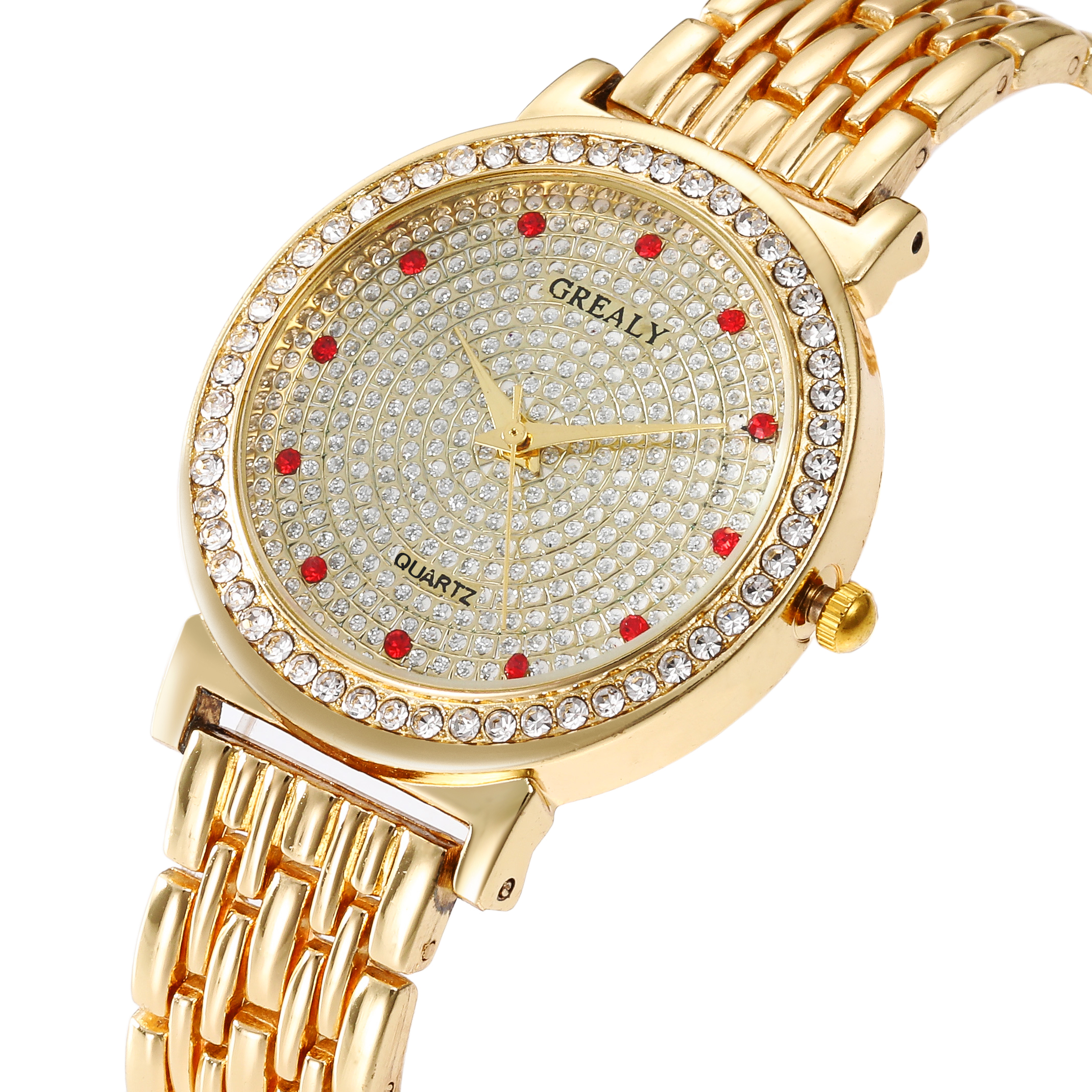 2022 new temperament lady quartz watch wholesale alloy watchband point drill dial lady simple watch
