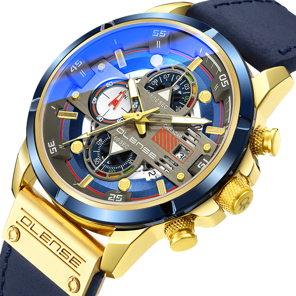 Sport Watch Oulongshi 2021 New Men&#039;s Sports Watch Watches Luminous Fashion Multi-Functional Quartz Leather Watch Strap