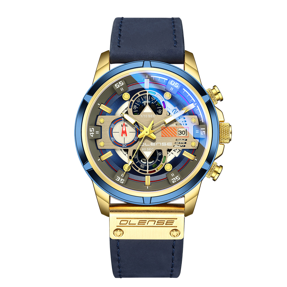 Sport Watch Oulongshi 2021 New Men&#039;s Sports Watch Watches Luminous Fashion Multi-Functional Quartz Leather Watch Strap