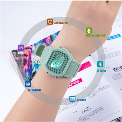 Internet Hot Unicorn Fashion Electronic Sports Watch Matcha Green Men and Women Square Student Led Watch Waterproof